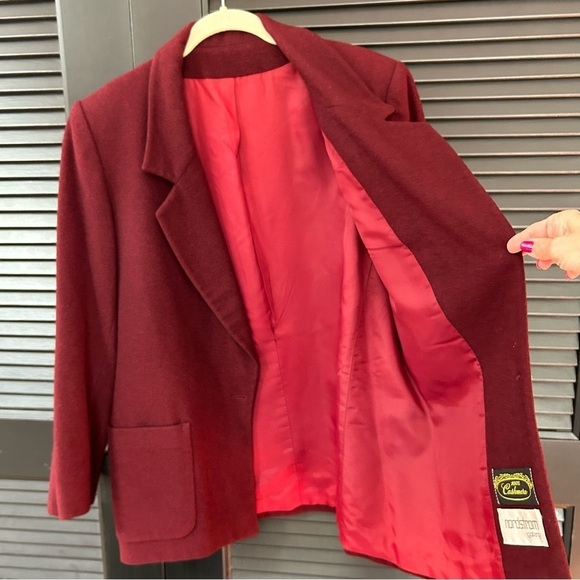100% Cashmere Vintage Nordstrom Gallery Red Burgundy Blazer Jacket, Size 8 - Picture 4 of 12